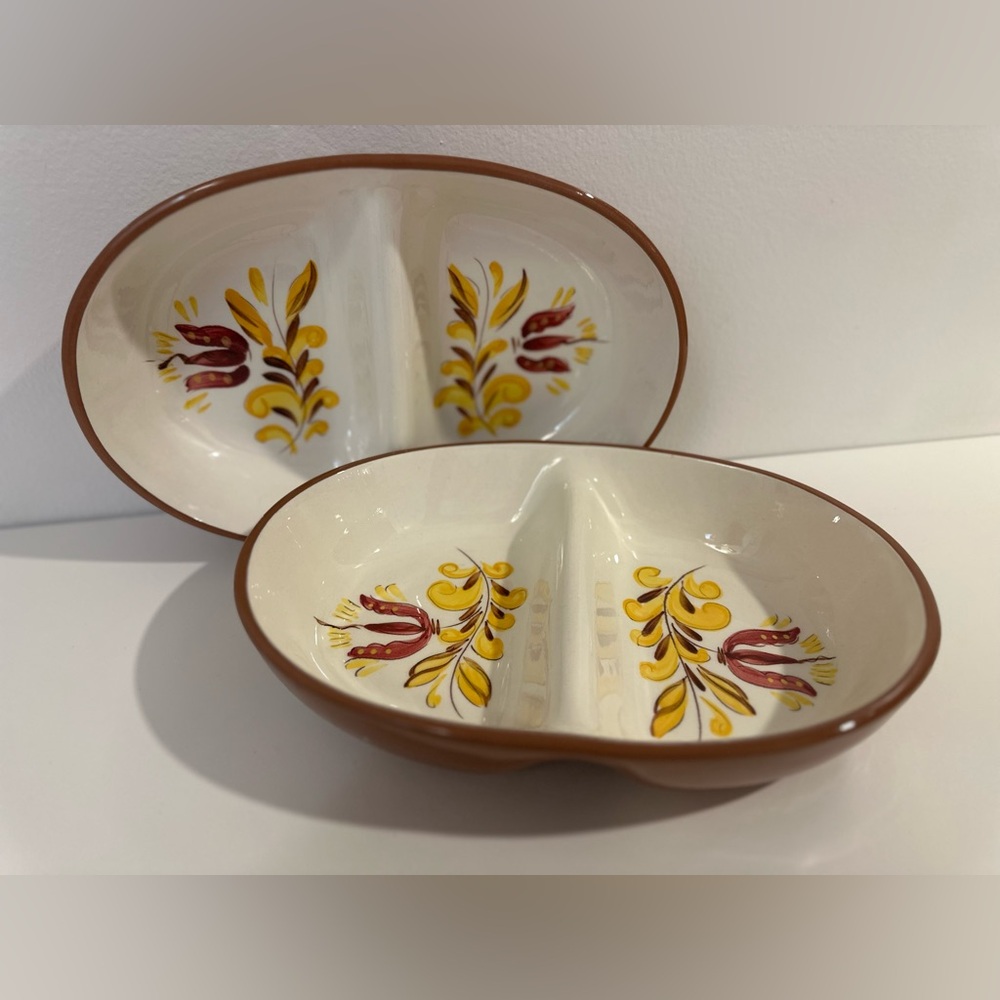 Pair Of Vintage Mid Century Stangl Pottery ‘Provincial’ Ceramic Divided Dishes